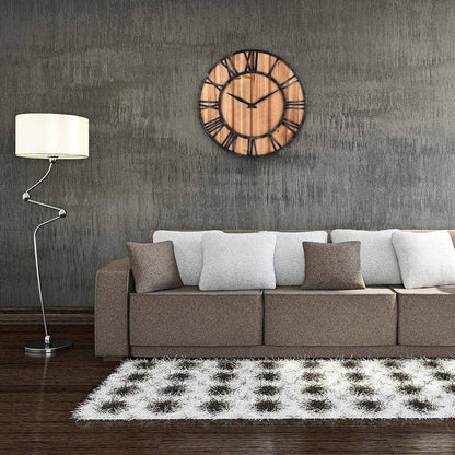 Wood and Metal Round Wall Clock | Modern Wall Clock Decor